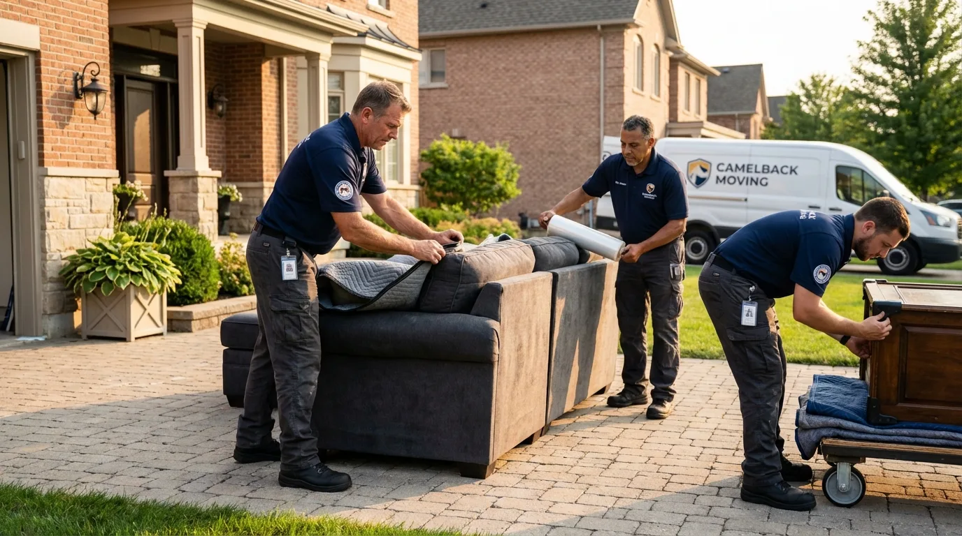Large estate moving crew wrapping furniture in Janesville, CA