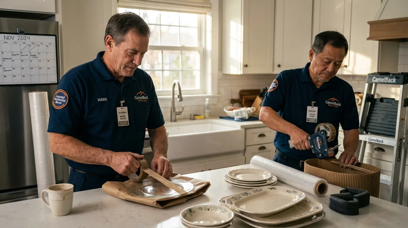 Professional crew packing kitchen dishware in Janesville, CA